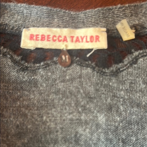 Rebecca Taylor Gray V-Neck Lace Trim Cardigan Alpaca/Wool size M - Picture 2 of 6